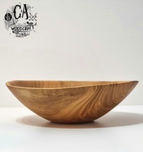 green turned natural cherry bowl turned by c a woodcraft logo