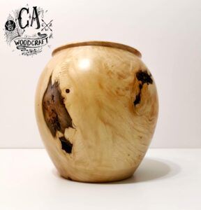 large hackberry turned wooden hollow form vase turned by c a woodcraft logo 2