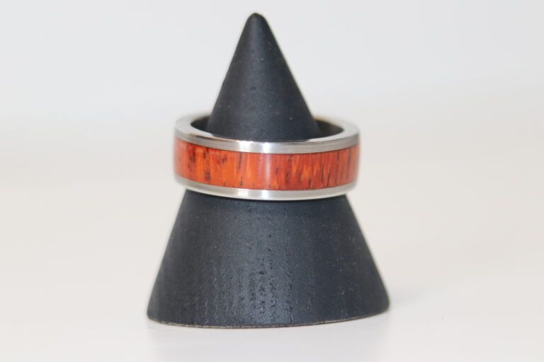 C A Woodcraft Wood and stainless steel ring with African padauk